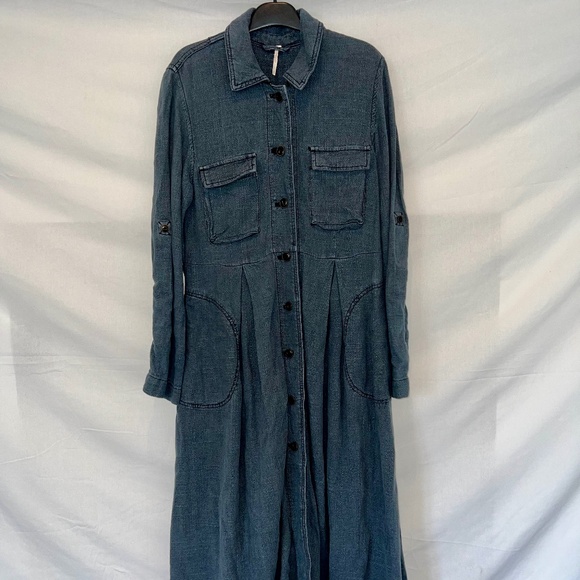 Free People - Rainz Cuffed Duster Jacket/Dress - Dark Indigo Blue - Oversized XS - Picture 2 of 16